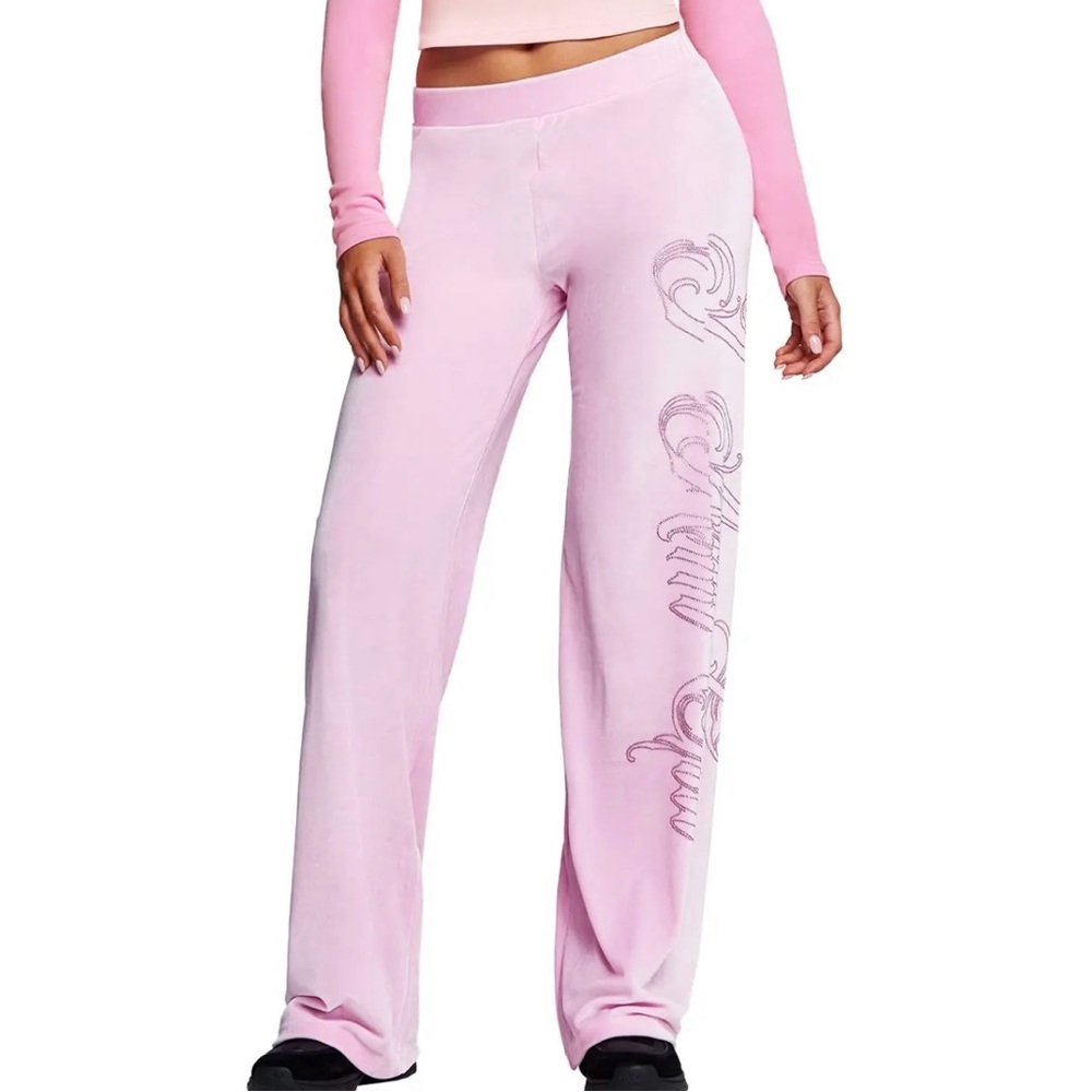 I AM GIA Pink Velour Track Pants with Embroidered Logo